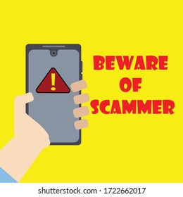 Konzept der Benachrichtigung auf Skammer in Handy. Rote Warnmeldung von Spam-Daten, unsichere Verbindung, Betrug, Virus.