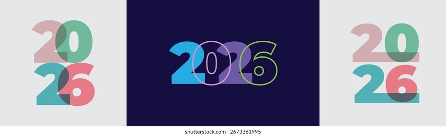 Concepto del número 2026 para el símbolo y signo del Año Nuevo 2026. Feliz año Nuevo 2026 Plantilla cuadrada. Número del logotipo de 2026