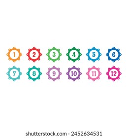 concept of numbers 1-12 in colorful spinners. 1-12 step numbers for the world of math, business, education