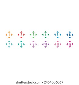 concept of numbers 1-12 in colorful squares. 1-12 step numbers for the world of math, business, education