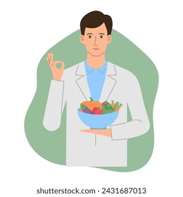 concept nutritionist. Weight loss recommendations and diet plan. Flat vector illustration. Healthy eating and vegetarianism.