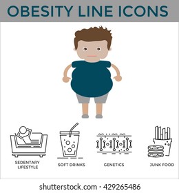 Concept of obesity.Black clean icons set.