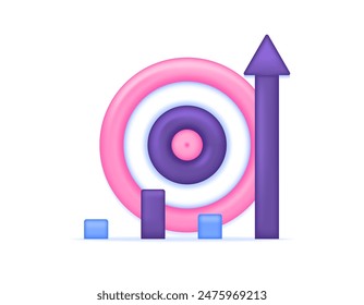 el concepto de objetivo y objetivo. el objetivo es seguir creciendo. los objetivos aumentan. ilustración de gráfico creciente y tablero de flechas. símbolo o ícono. diseño minimalista de concepto 3d. Elementos gráficos