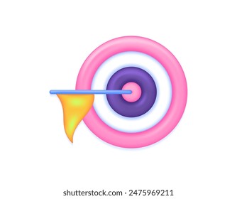 the concept of objective and target. right on target. the goal was successfully achieved. illustration of flag and arrow board symbols. symbol or icon. minimalist 3d concept design. graphic elements