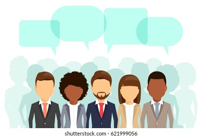 The concept of office communication. Different. The speech bubbles. Cartoon. In a flat style and a white background.