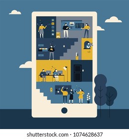 concept with office in the mobile. vector illustration flat design concept with office in the mobile. vector illustration flat design