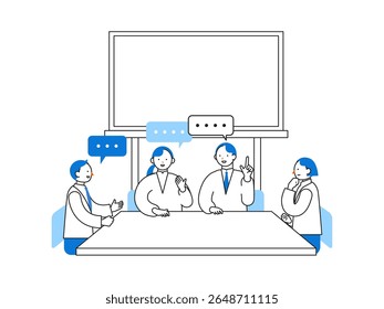 Concept: Office Work Life. Cartoon character heads of People working in offices. Close-up illustrations of Office Brainstorming. Vector illustration.