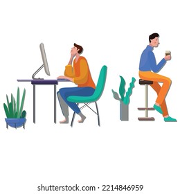 concept of office work man and female desk flat vector illustration, presentation