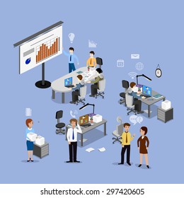 The concept of office work, teamwork, brainstorming, meeting, exchange of ideas, problem-solving. 