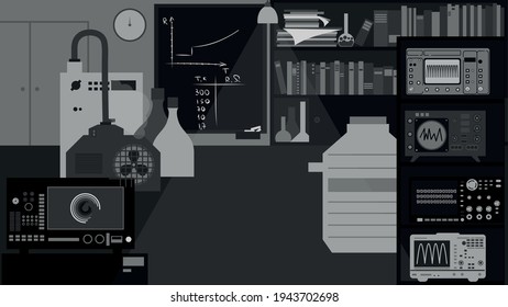 Concept Of An Old Physics Laboratory. Gray Colors