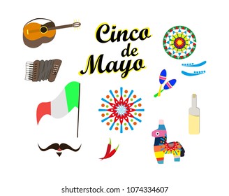 Concept on Cinco de Mayo, a set of design elements on an isolated background