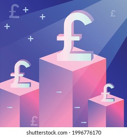 The concept is on a colored background with the english pound growing up. Exchange, currency, money. For the design of materials, social networks and banners.