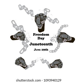 Concept on Juneteenth, Freedom day. Hands with broken chain, vector