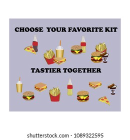 Concept on street food. Pattern with fastfood