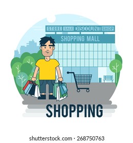 Concept on the subject of shopping. A man is shopping.