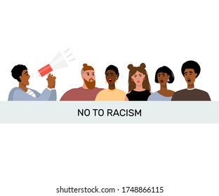Concept on the theme of racism. Stop racism. We are equal. Vector stock illustration. Isolated on a white background. Flat style.