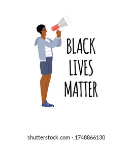  Concepto sobre el tema del racismo. Detengan el racismo. La imagen de un hombre, igualdad. Las vidas negras importan. Ilustración de material vectorial. Aislado sobre un fondo blanco.