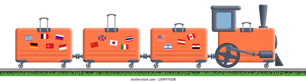 Concept on the theme of travel. Train made up of suitcases. Vector design, EPS10