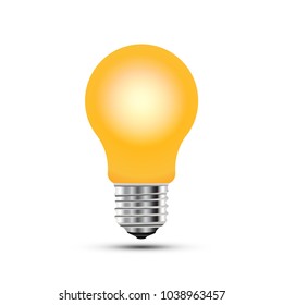 Concept on the topic of ideas. A realistic light bulb isolated on white background with shadow.