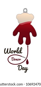 Concept on the world donor day June 14, package for blood transfusion in the form of a bear cub