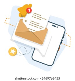 concept of one new notification on smart device screen. notification messages, incoming message reminders, notifications on the device. for landing pages, blank status ui, infographics.