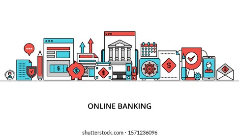 Concept of online banking, modern flat thin line design vector illustration, for graphic and web design