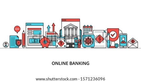 Concept of online banking, modern flat thin line design vector illustration, for graphic and web design