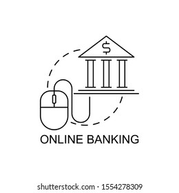 Concept of online banking. Outline thin line flat illustration. Isolated on white background. 