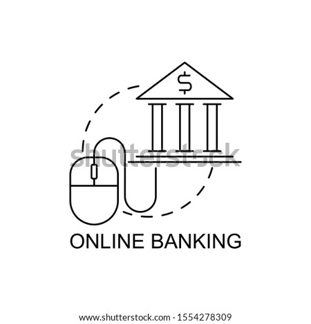 Concept of online banking. Outline thin line flat illustration. Isolated on white background. 
