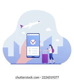 The concept of online booking airline tickets. Buying a ticket from a smartphone. Vector illustration