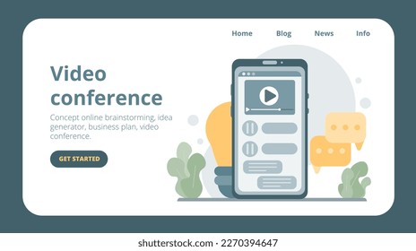 Concept online brainstorming, idea generator, business plan, video conference. Vector illustration for graphics and web design.