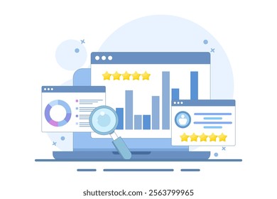 concept online business report, Business data analysis, Big data for business, Data science, Business statistics and statements, Analytical dashboard. Flat vector illustration.