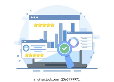 concept online business report, Business data analysis, Big data for business, Data science, Business statistics and statements, Analytical dashboard. Flat vector illustration.