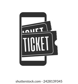 Concept of online buy cinema ticket. Mobile smartphone with the app to buying tickets. Buy Tickets on the internet with a mobile phone. Vector illustration EPS 10.