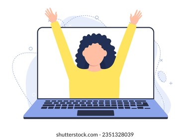The concept of online calling. The girl have conversation used laptop.