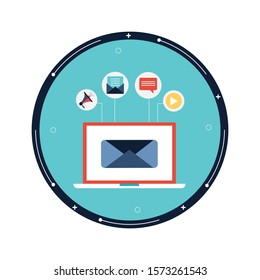 Concept of online campaign with blue background