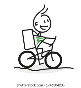 The concept of online delivery of goods to your home and office. Pizza delivery. Bicycle courier. Doodle.  Vector illustration