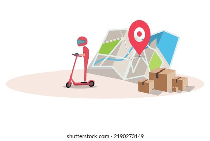 The Concept Of Online Delivery On A Kick Scooter. Recruitment App Order E-commerce Concept