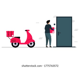 The concept of online delivery service. home and office delivery. The courier on the scooter delivers the order. template for price page. Vector flat style