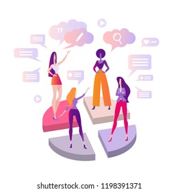 The concept of online discussion, elections, competition, female chat. Modern flat vector illustration isolated on white background