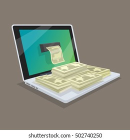 Concept of online earnings or income in the network. Getting money from the computer. Vector illustration