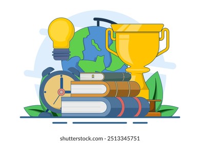 Conceito de educação on-line ou ensino à distância, e-learning, cursos on-line, webinars on-line, tutoriais de vídeo, webinars, treinamento de negócios on-line, educação de computadores, ilustração vetorial plana.