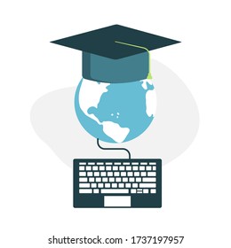 Concept for online education. E-learning, online education at home. Flat design concept of education, training and courses, learning. Vector.