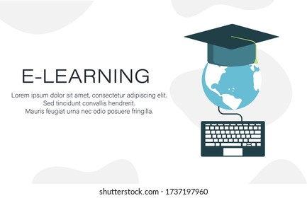 Concept for online education. E-learning, online education at home. Flat design concept of education, training and courses, learning. Vector.