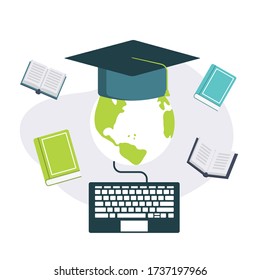 Concept for online education. E-learning, online education at home. Flat design concept of education, training and courses, learning. Vector.
