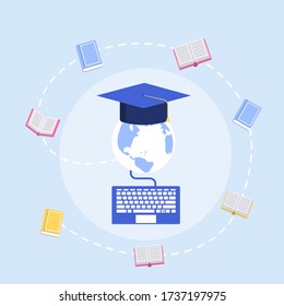 Concept for online education. E-learning, online education at home. Flat design concept of education, training and courses, learning. Vector.