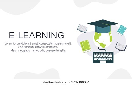 Concept for online education. E-learning, online education at home. Flat design concept of education, training and courses, learning. Vector.