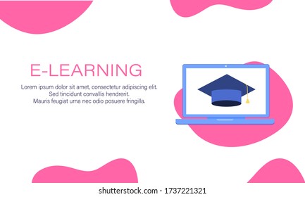 Concept for online education. E-learning, online education at home. Flat design concept of education, training and courses, learning. Vector.
