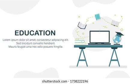 Concept for online education. E-learning, online education at home. Flat design concept of education, training and courses, learning. Vector.
