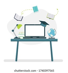 Concept for online education. E-learning, online education at home. Flat design concept of education, training and courses, learning. Vector.
